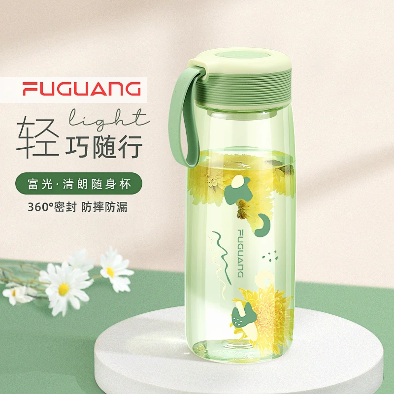 富光塑料水杯女夏季可爱学生便携带盖大容量杯子耐摔简约塑料杯子