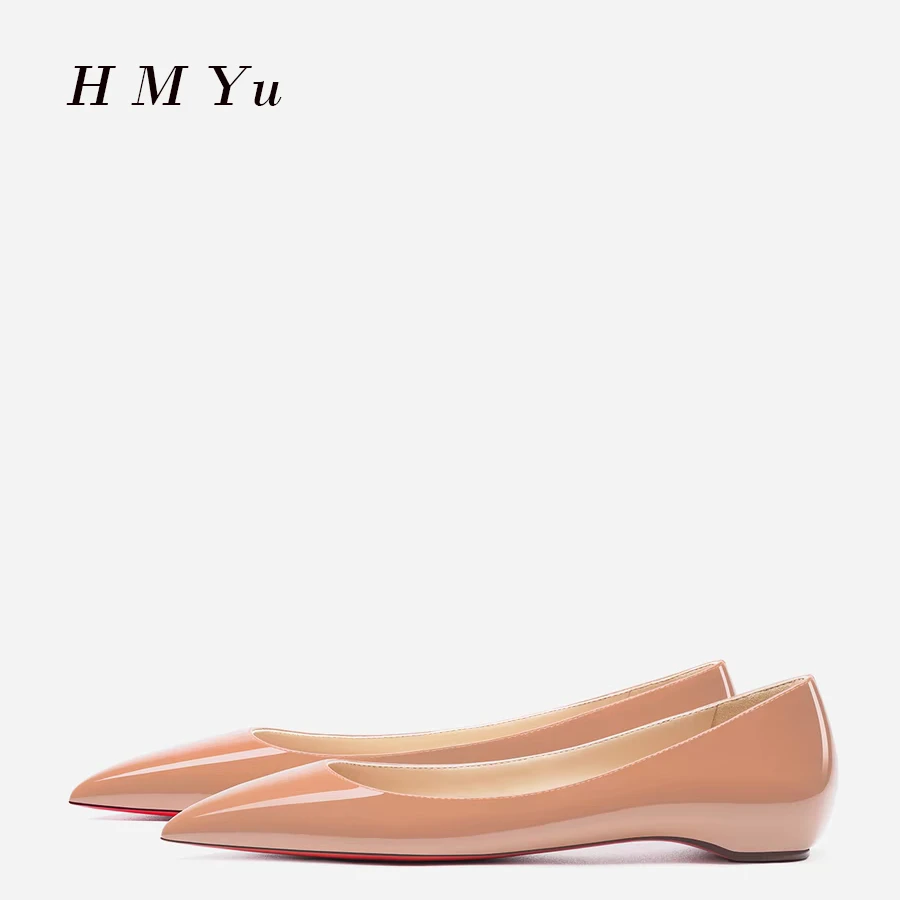 【HMYu】2024新款法式裸色内增高尖头平底鞋女浅口百搭通勤红底单鞋