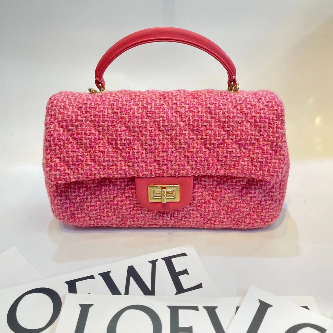 秋冬新款小香风毛呢菱格链条包女包时尚百搭手提斜挎包-13386款