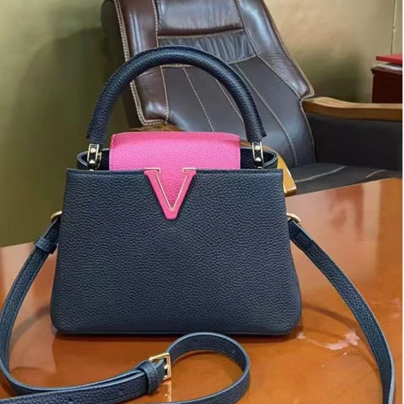 戴妃包新款荔枝纹V字镶金边轻奢手提包  L-15款