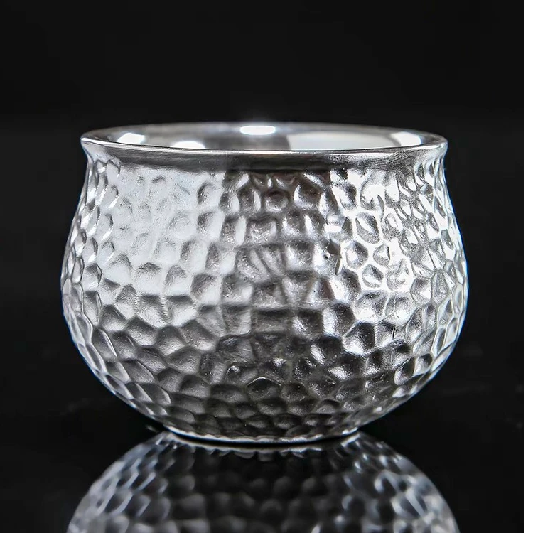 中式锤纹鎏银复古高档鎏银陶瓷主人杯