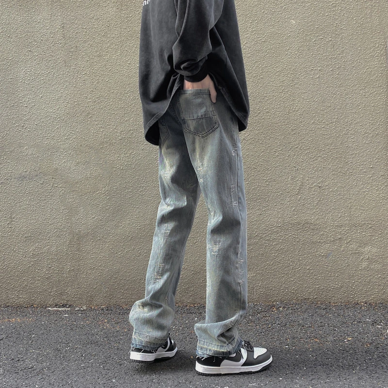 2023秋款直筒欧美高街美系复古牛仔裤ins做旧水洗百搭宽松韩版