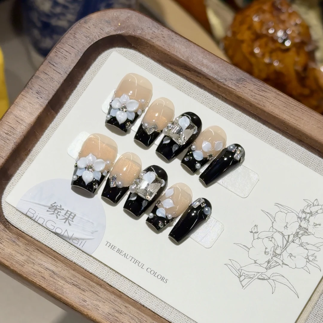 『午夜冰花』9D立体手工雕花纯手工穿戴甲