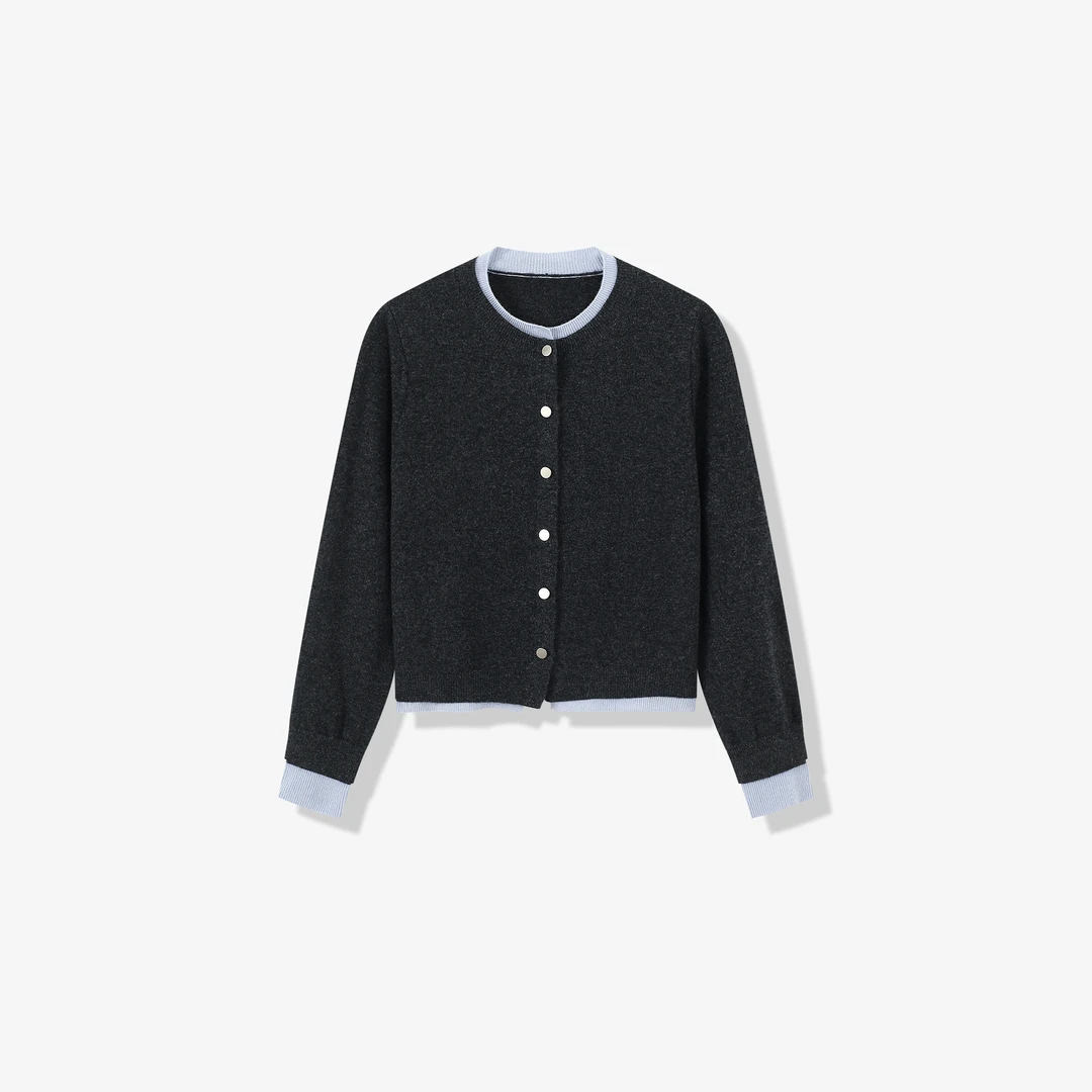 【秋霜】小香风长袖圆领假两件开衫毛衣3594-MSYG001【阿邱时尚社】