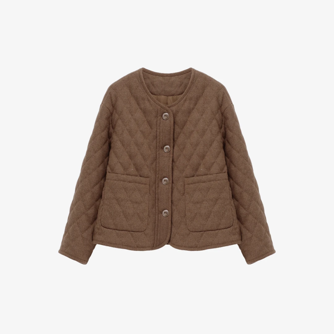 【黄昏】复古小香风休闲保暖菱格单面呢外套3065-6900【阿邱时尚社】