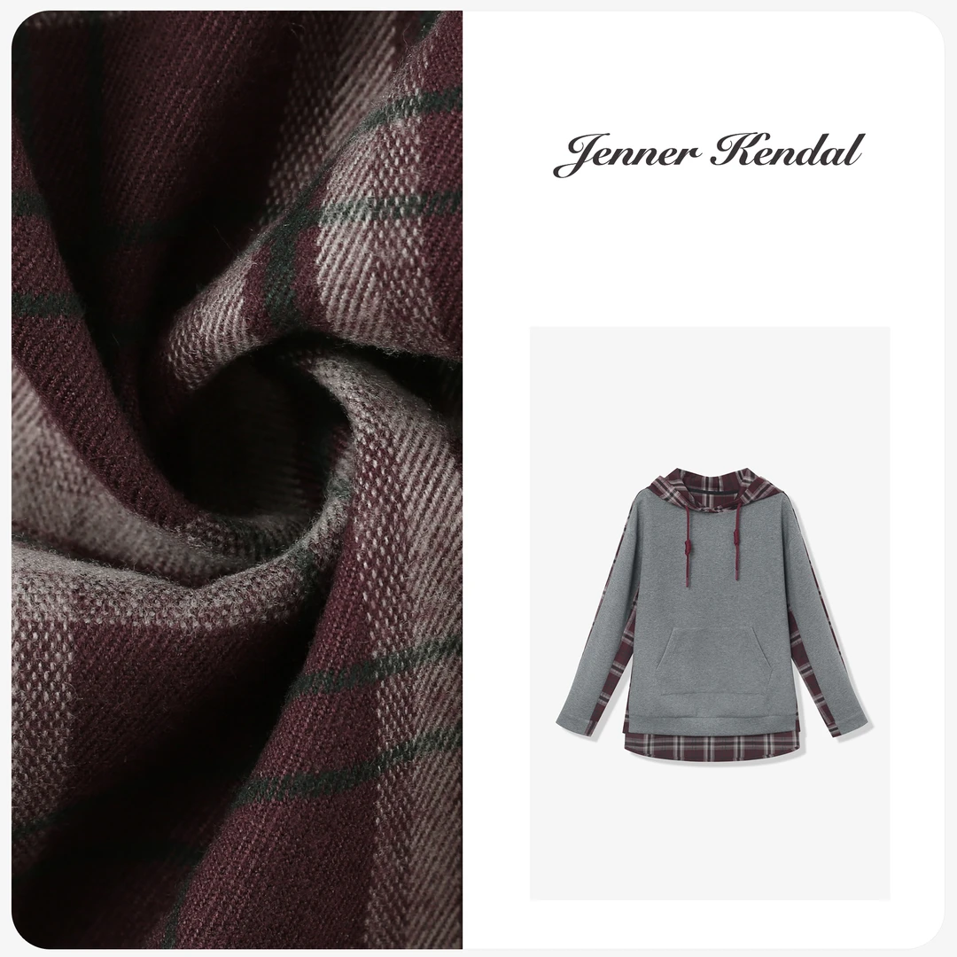 【格调徽章】连帽卫衣长袖休闲格纹拼接2577-ZX5026【阿邱时尚社】