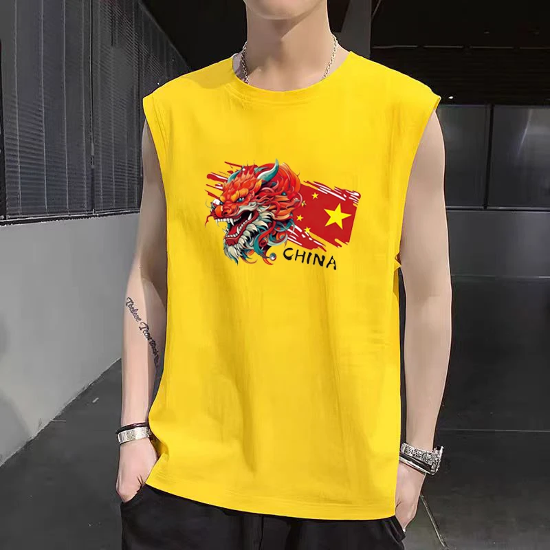 男士背心宽肩纯棉夏季潮流运动吸汗健身外穿坎肩全棉短袖汗衫打底