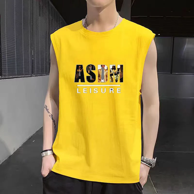 夏季纯棉男士背心舒适百搭外穿中青年无袖t恤风篮球上衣学院风