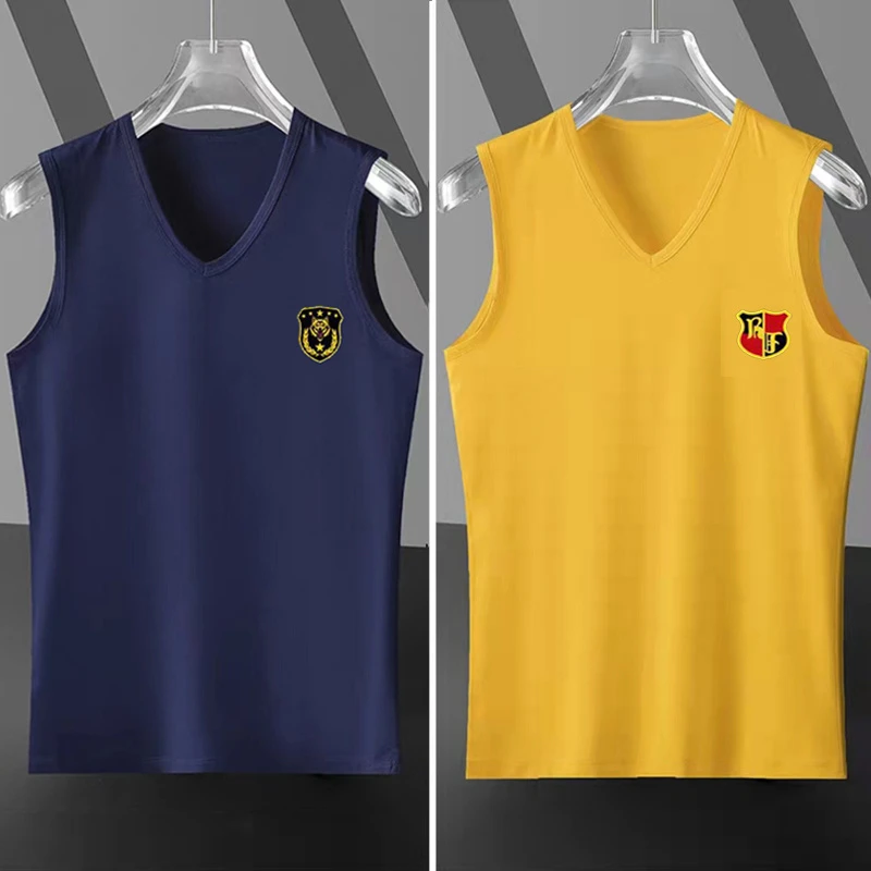 男士宽肩纯棉V领背心打底无袖时尚运动健身修身型青年低领上衣衫