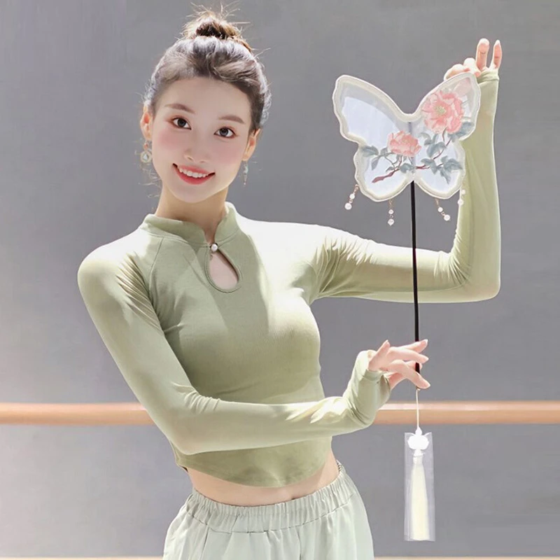 古典舞练功服中国舞演出服女形体训练服装女旗袍立领飘逸舞蹈上衣