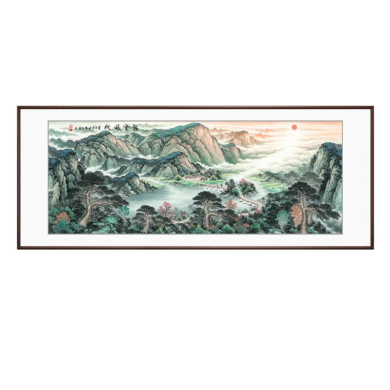 【聚宝福地-sxf-H】办公室挂画桂林山水画中式客厅沙发背景墙