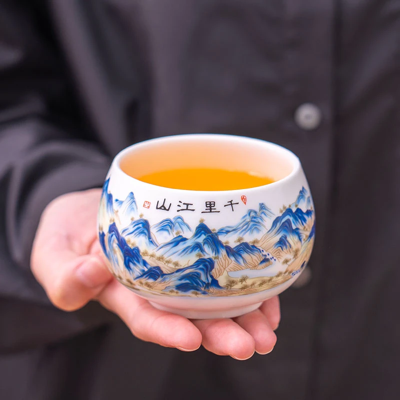 千里江山大号主人杯高档品茗杯个人专用陶瓷茶家用