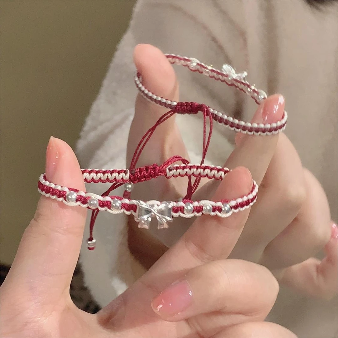 楚噢 足银手链 蝴蝶结手绳手链新年编织红绳纯银闺蜜女生日礼物