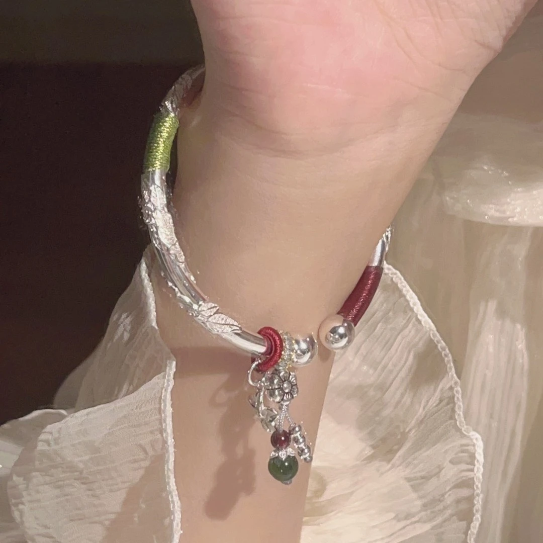 楚噢 足银手镯 足银9999编织繁花似锦传承手镯轻奢气质礼物百搭