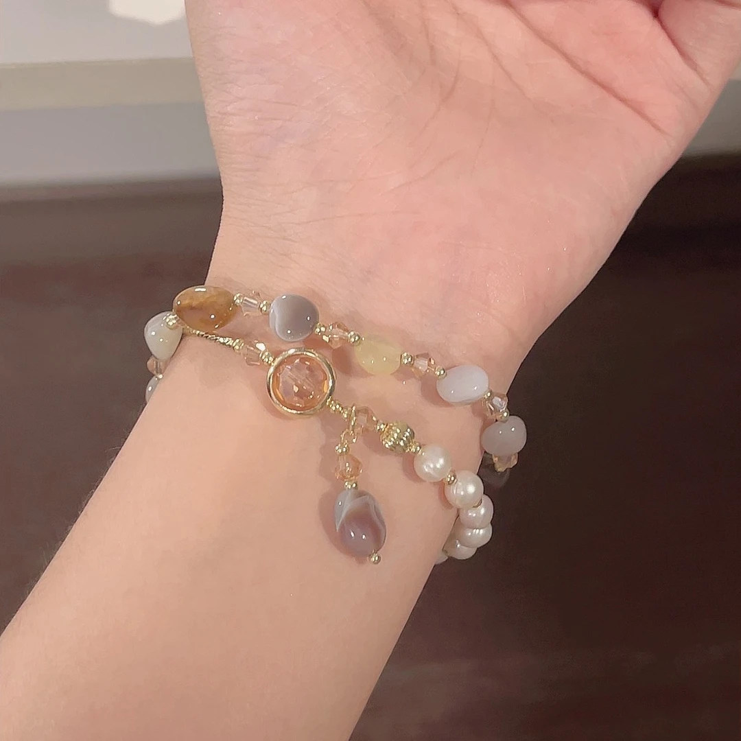 楚噢 铜合金手链 双层串珠手链新时尚甜美少女生日礼物轻奢可调节