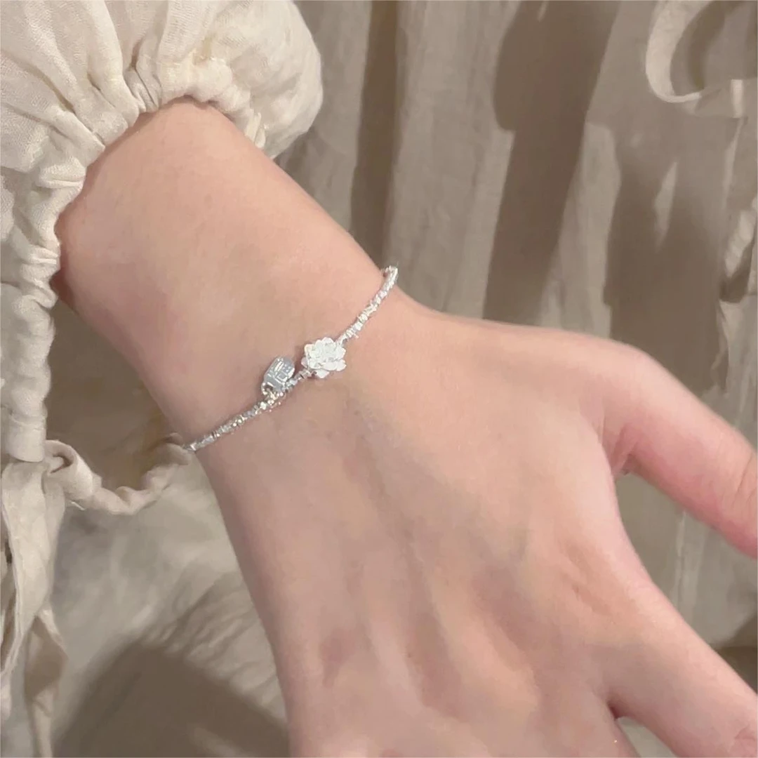 楚噢 925银手链 莲花碎银手链荷花小众轻奢甜美女生日礼物闺蜜