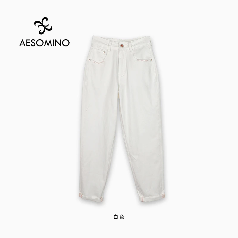 Aesomino/衣莎美诺春秋哈伦牛仔裤白色Y062C9918
