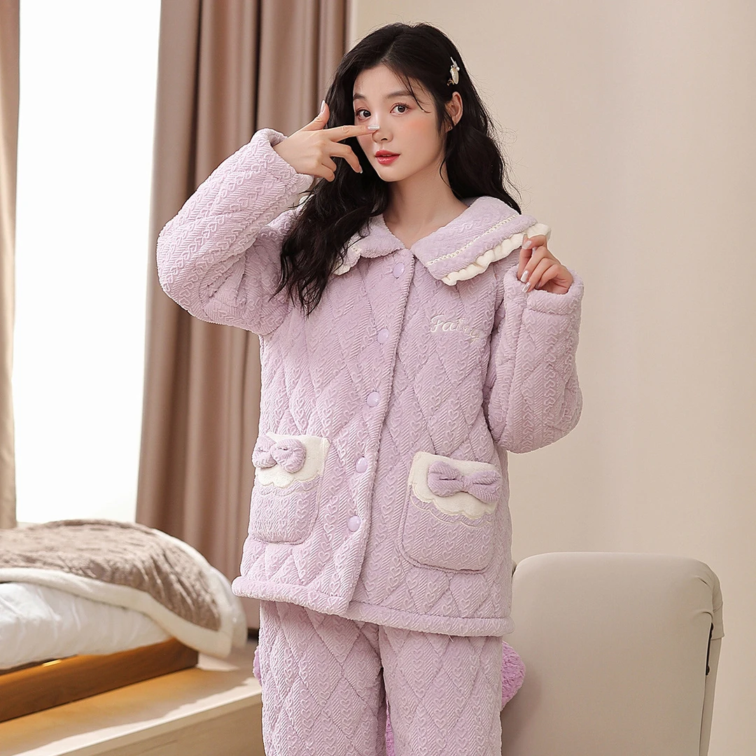 【女三层夹棉链接】女士宽松加绒加厚保暖家居服甜美秋冬季
