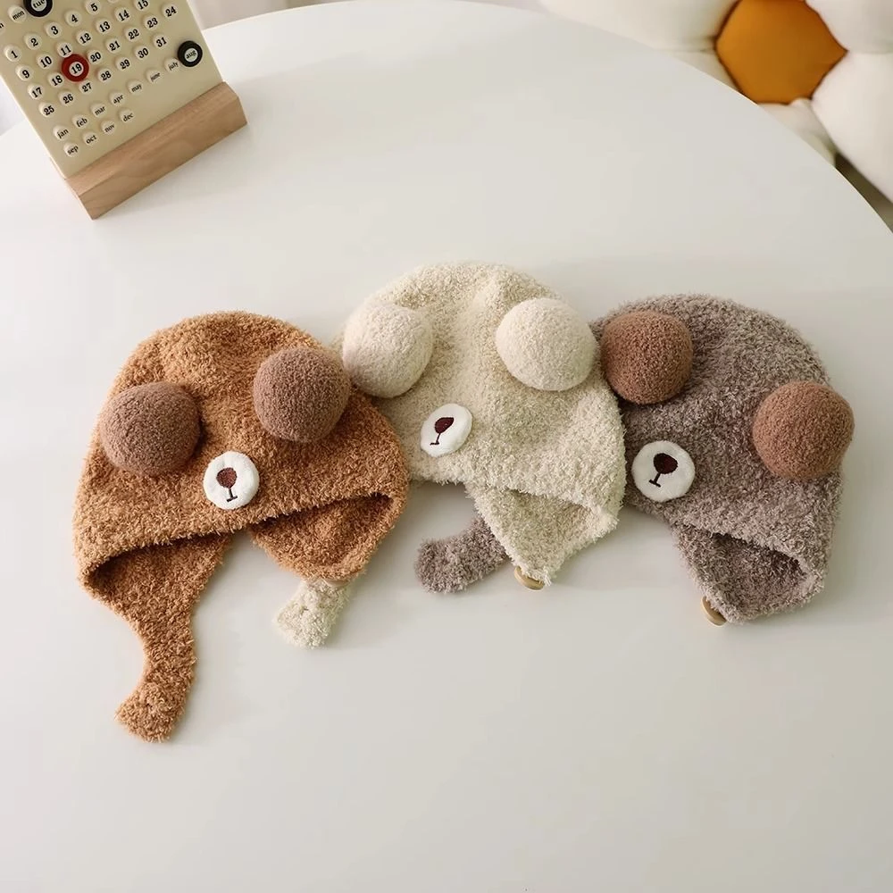 可爱毛绒婴幼儿帽子秋冬季小月龄可爱超萌保暖男女宝宝护耳帽