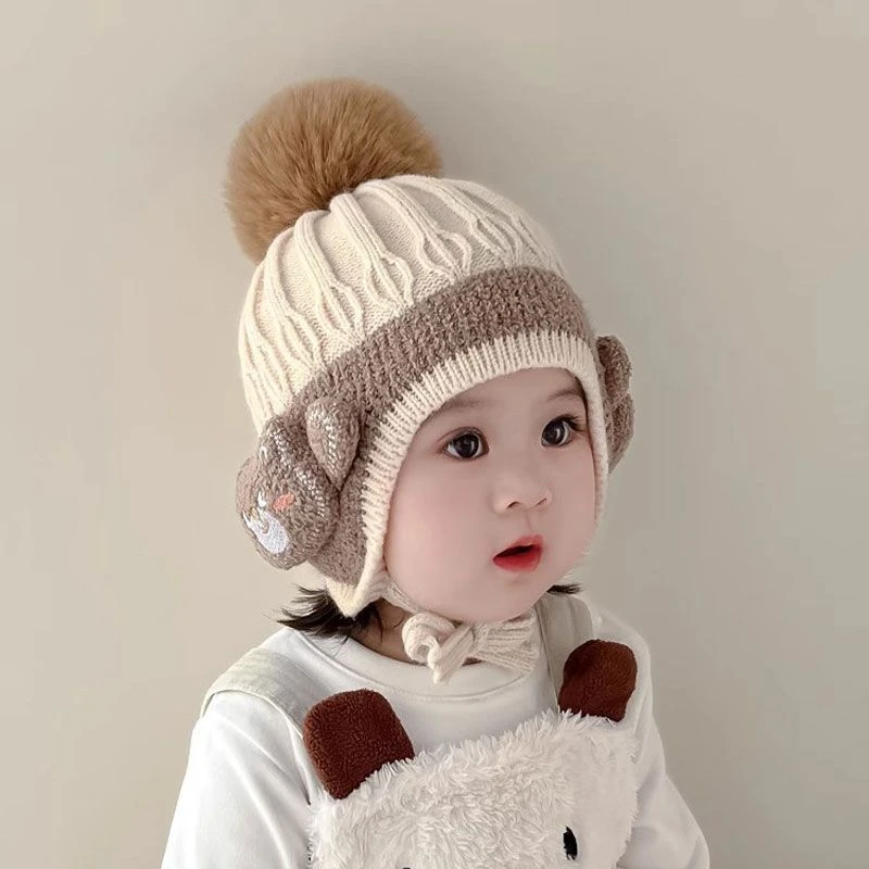拾贝壳宝宝帽秋冬季婴幼儿针织儿童护耳帽男童女童加厚毛线帽冬天