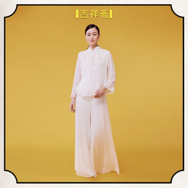 |吉祥斋|凤栖中式上衣桑蚕丝银丝绣花立领中式上衣