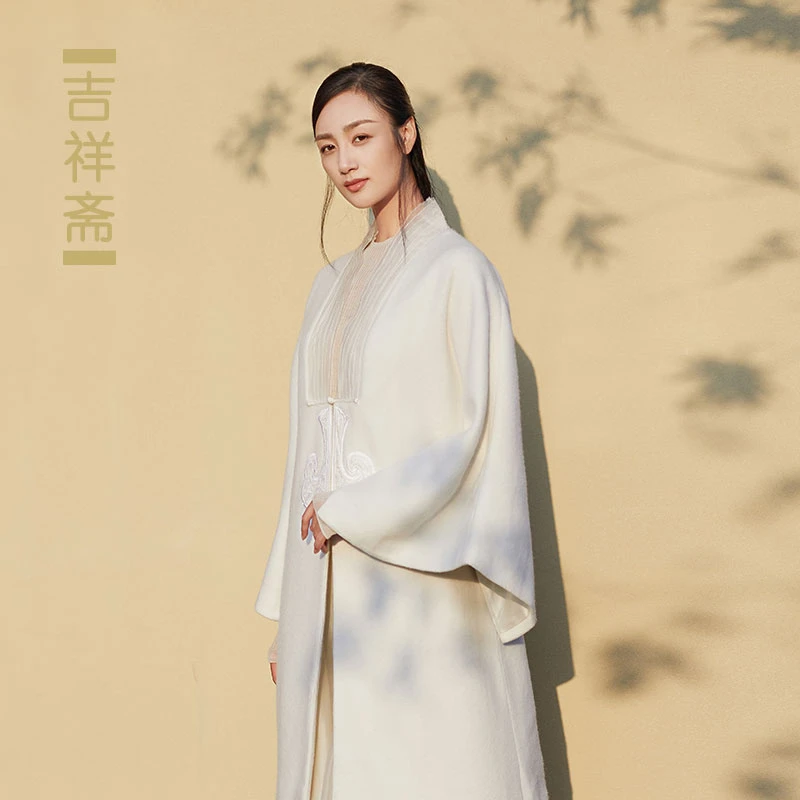 吉祥斋女装玉如意大衣秋冬款桑蚕丝长款羊毛呢外套国风礼服正品