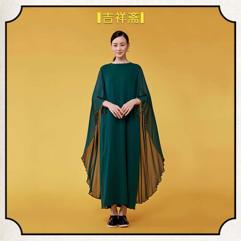 |吉祥斋|珍珠珞桑蚕丝圆领轻柔飘逸连衣裙