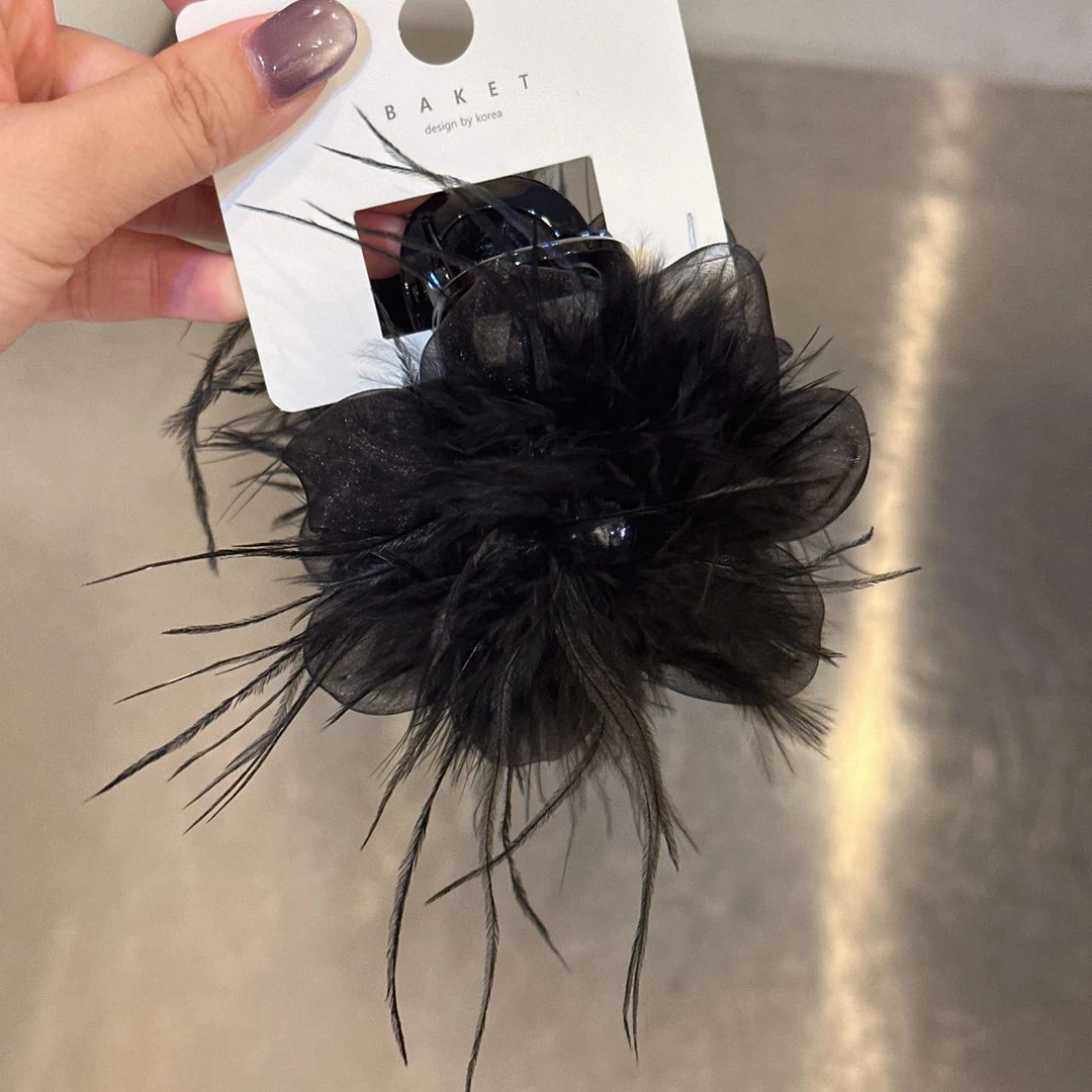 韩国baket发饰个性设计感羽毛花朵抓夹