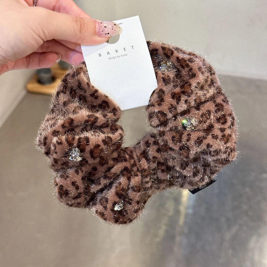 韩国baket发饰镭射水钻豹纹大肠发圈