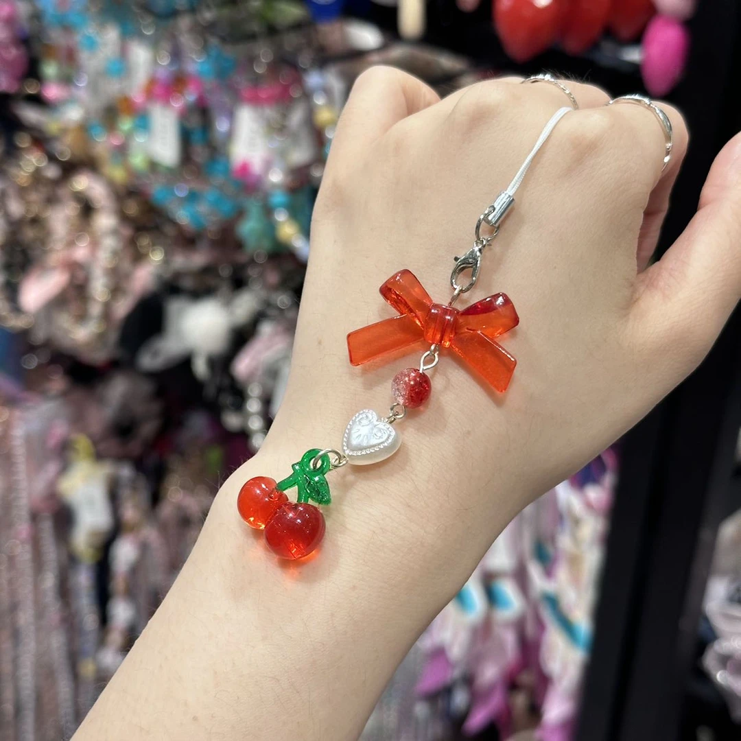 韩国baket蝴蝶结彩色串珠水果钥匙扣挂件