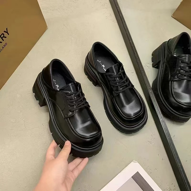 爆款英伦气质百搭时尚粗跟厚底乐福鞋1196