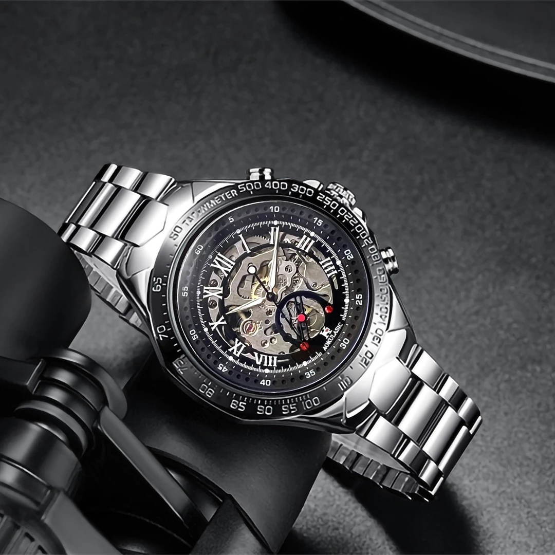 【靓靓专属】奥古768本色黑全新未使用双面镂空男士腕表轻奢大气