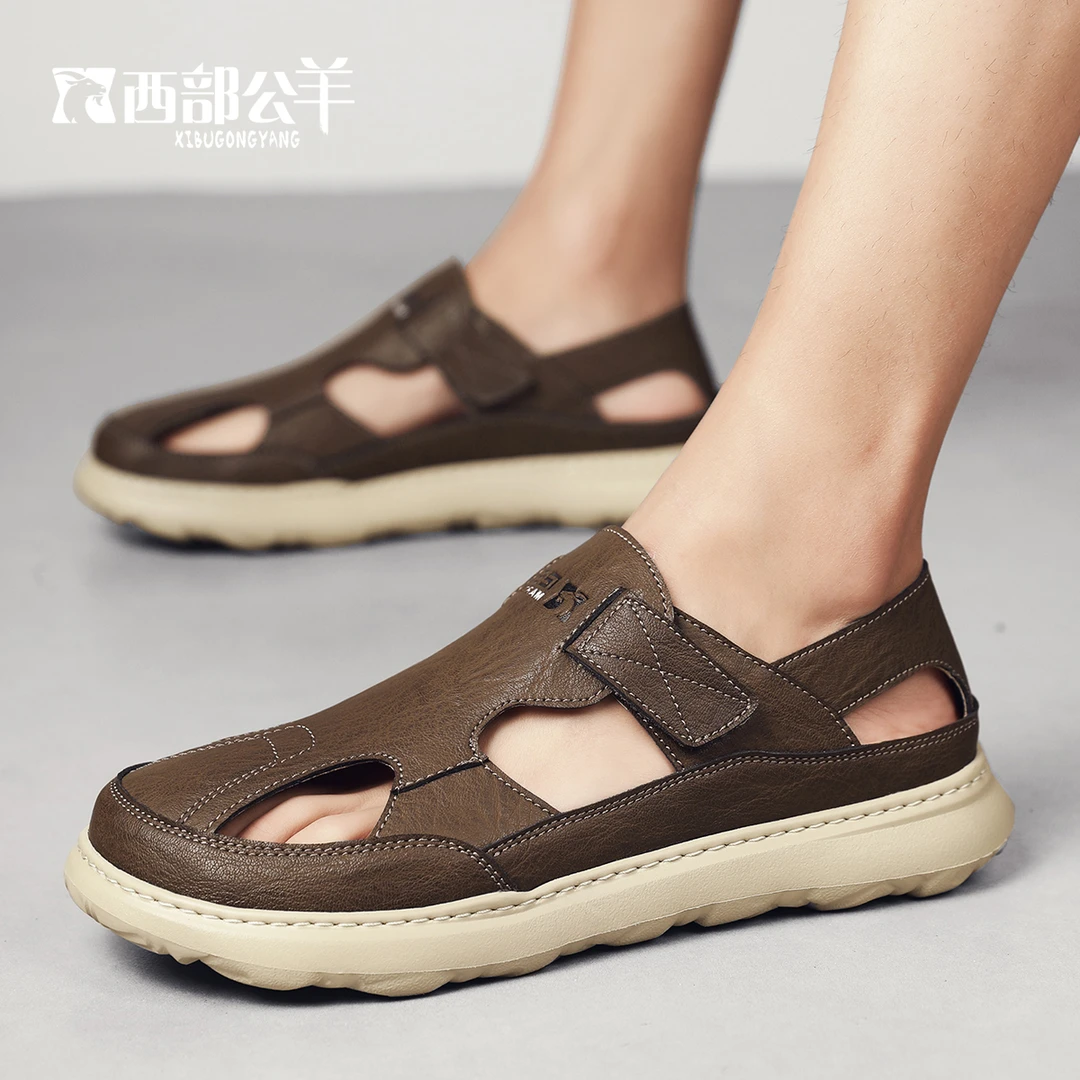 夏季新款休闲户外男士凉鞋透气包头镂空防滑洞洞鞋软底外穿男鞋