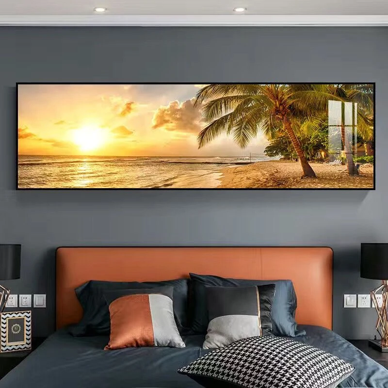 现代简约卧室床头装饰画客厅沙发背景墙壁画房间画酒店挂画横版画