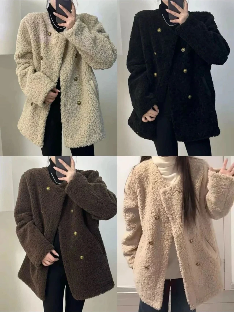 胖mm秋冬大朵毛显瘦复古版型正毛毛宽松外套加厚时尚休闲G