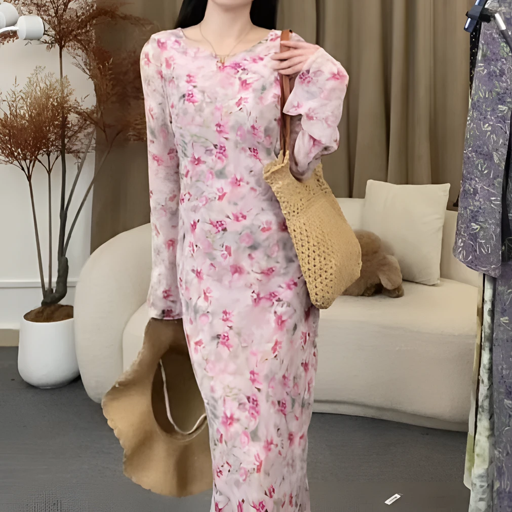 新款气质显瘦复古法式时尚碎花名媛风连衣裙YF196