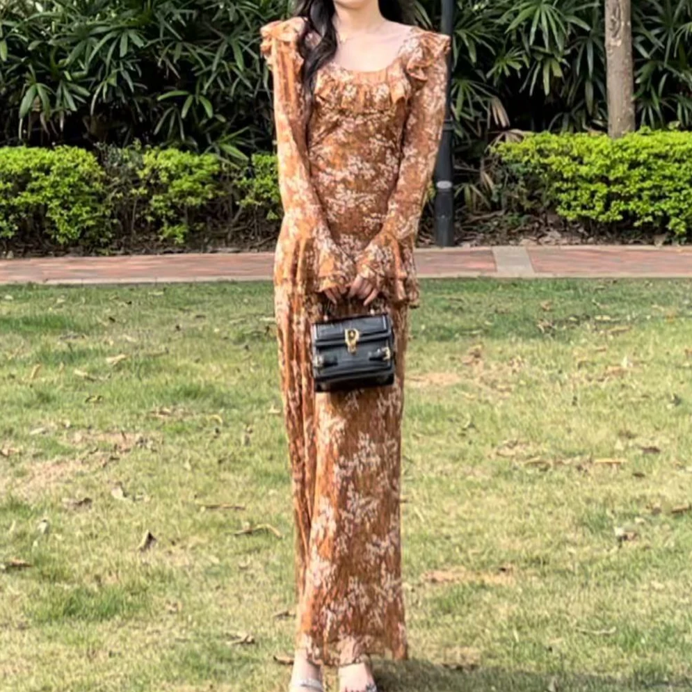 气质显瘦复古法式时尚碎花名媛风连衣裙YF99