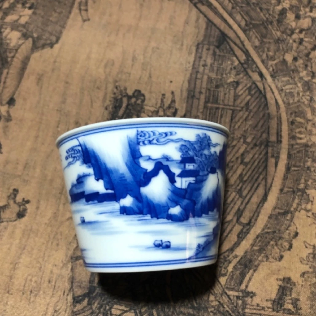 一物一拍 景德镇柴窑青花茶杯茶具 釉下手工手绘主人杯品茗杯