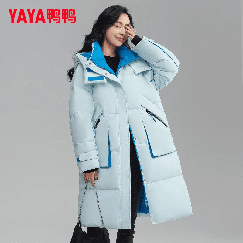 YAYA/鸭鸭羽绒服女爆款冬季新品中长连帽滑雪时尚外套YE2B618042H