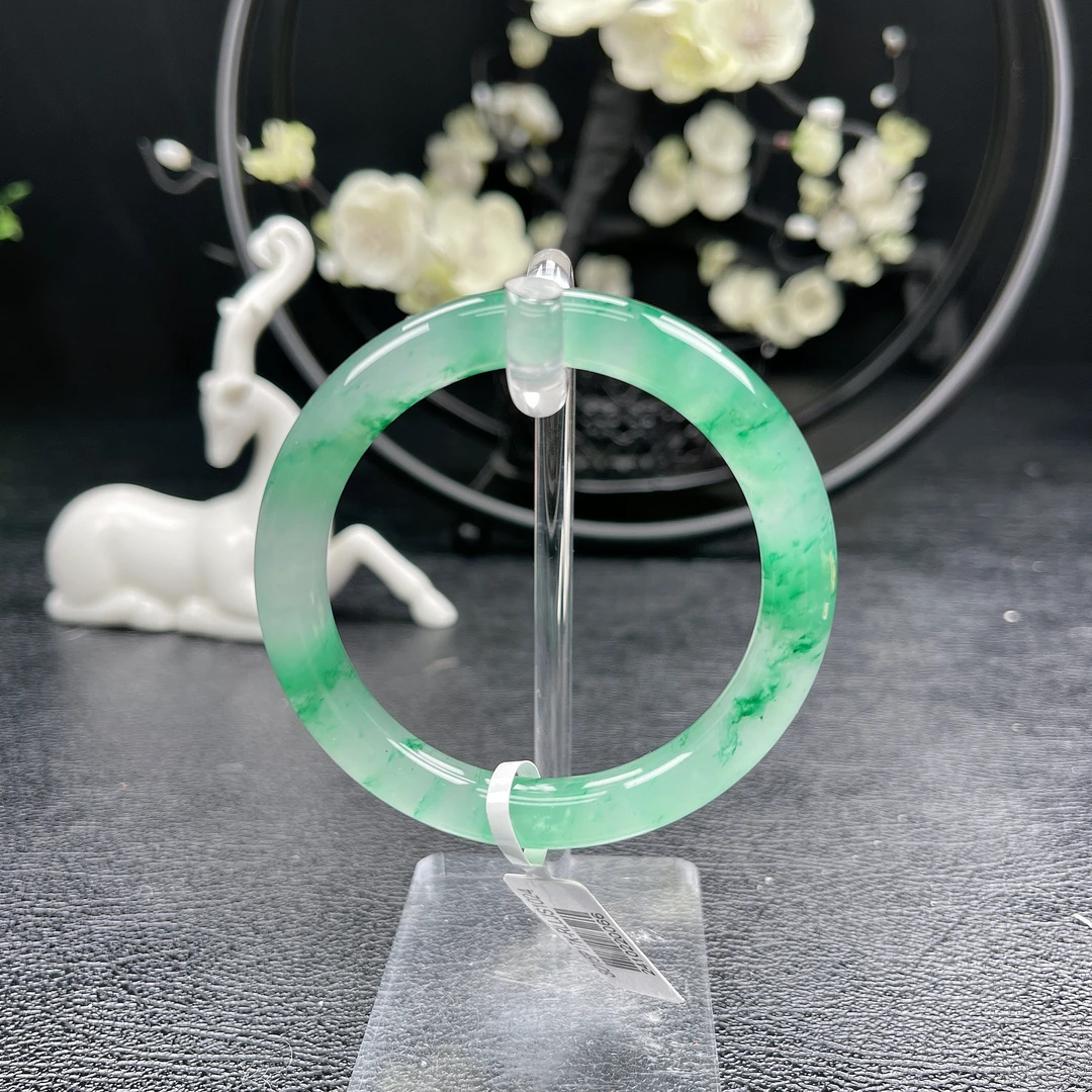 高冰飘花独龙玉天然A 货独龙玉，福镯