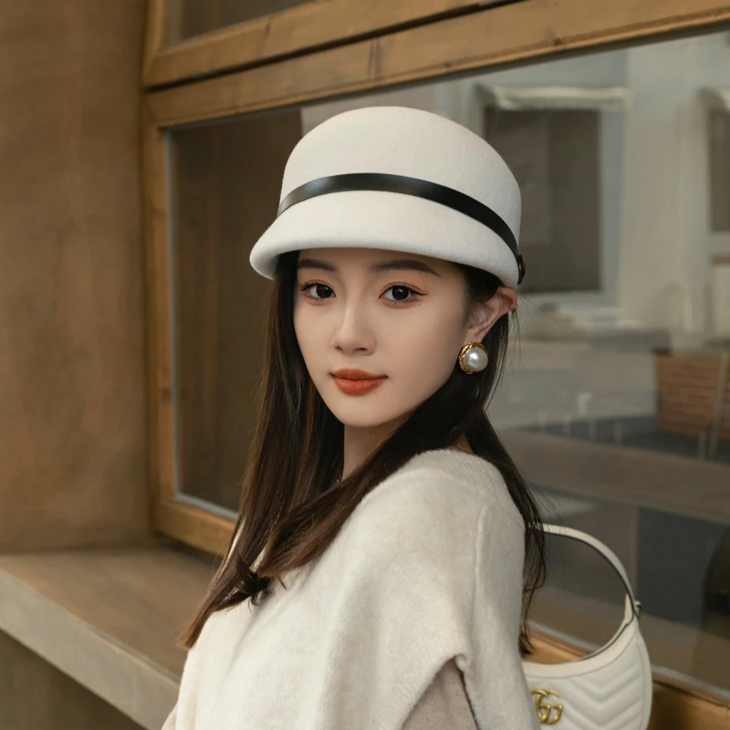 秋冬羊毛呢短檐马术帽鸭舌帽女秋韩版骑士英伦礼帽帽子女秋冬女款