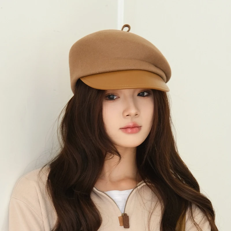羊毛帽子女韩版复古英伦风INS气质画家帽鸭舌帽青年光板休闲圆顶