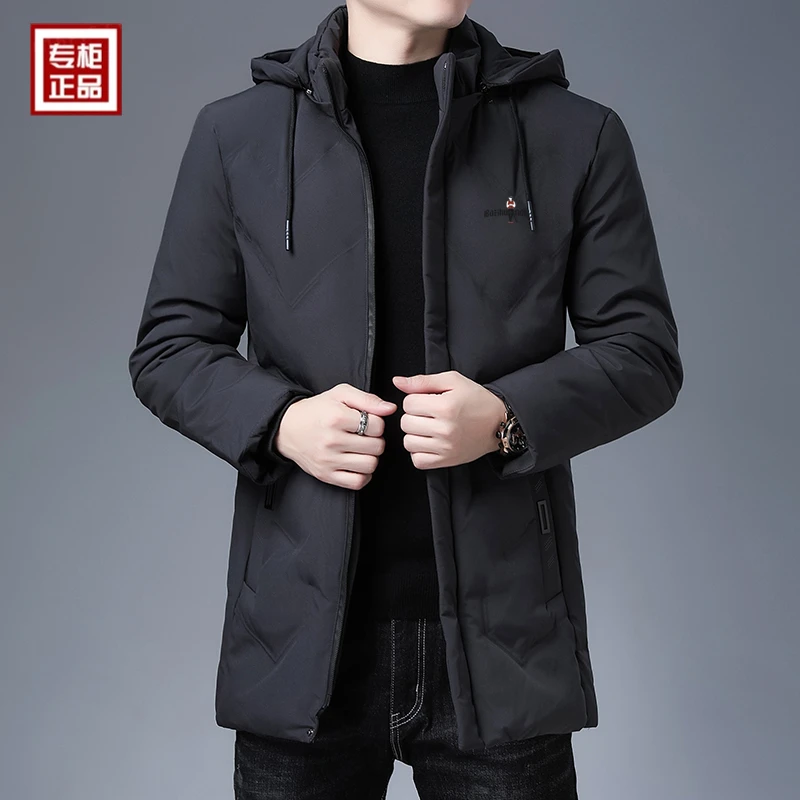 专柜正品秋冬新款爸爸装保暖中长款棉衣连帽中年男士棉服冬装外套