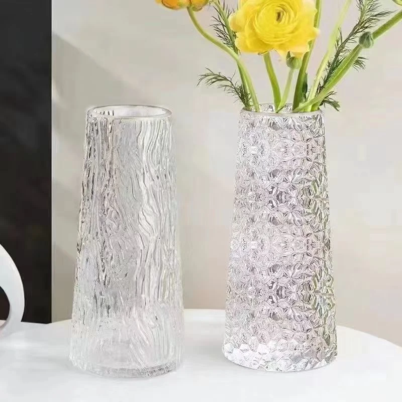 【买一送一两只装】冰川纹花瓶简约玻璃花瓶高级感轻奢颜控插花