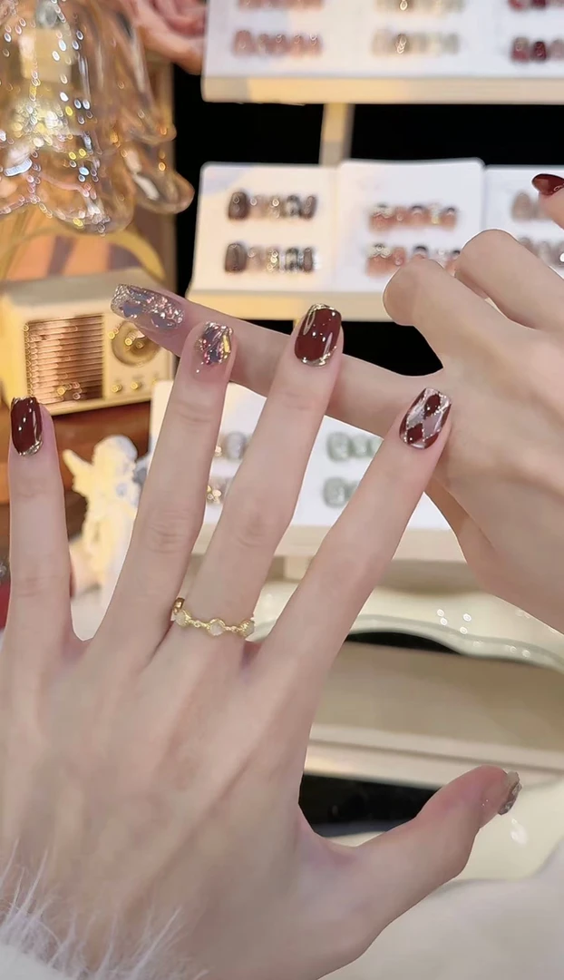 【美拉德菱格】 戴戴美甲 设计师轻奢纯手工穿戴甲气质温柔猫眼美甲