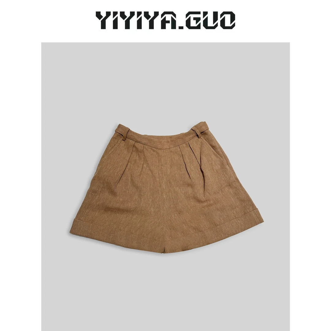 yiyiya.Guo艺艺吖/咖色A字收腰中式短裤2024955