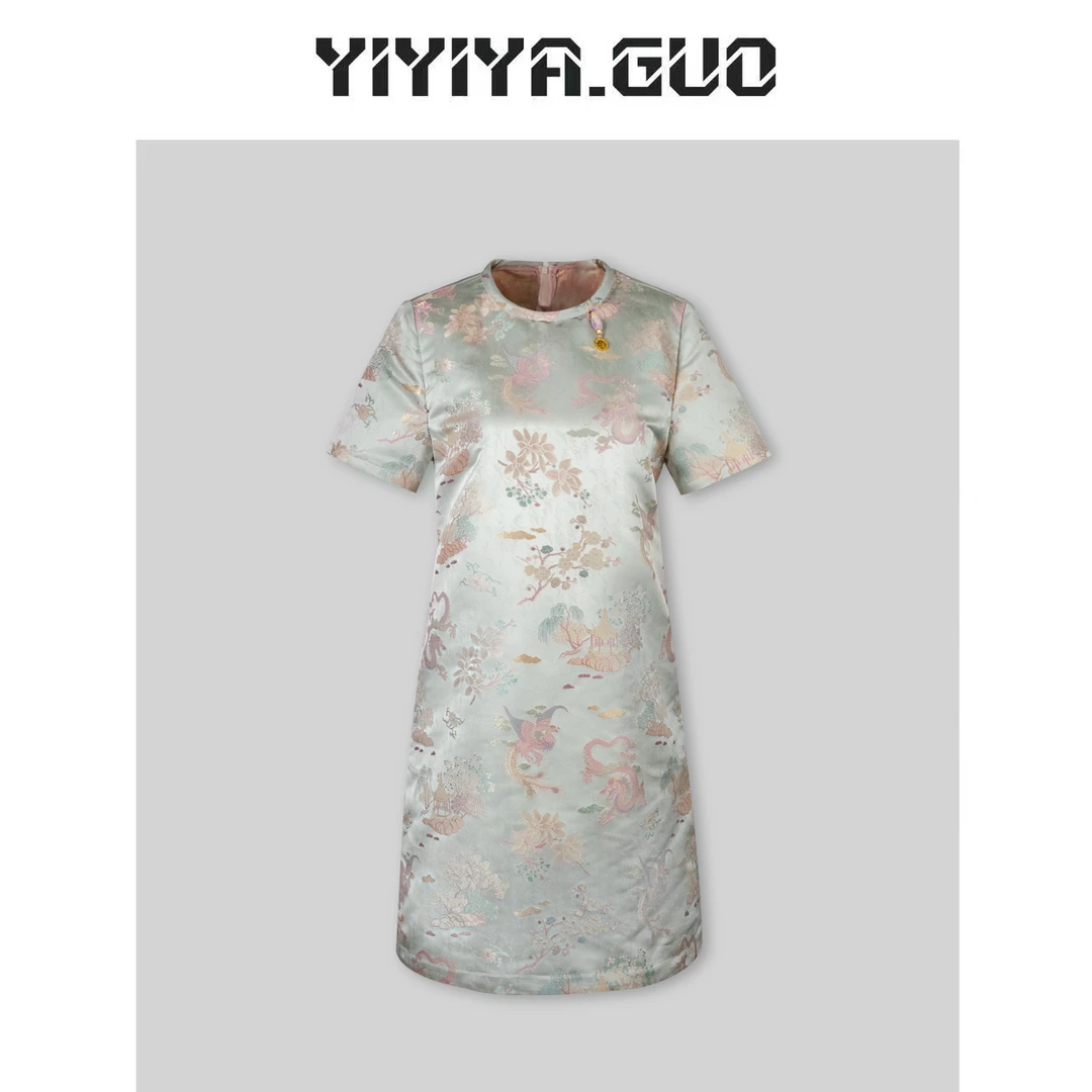 yiyiya.Guo艺艺吖/织金宋锦·【龙凤祥和】圆领短袖连衣裙20241261