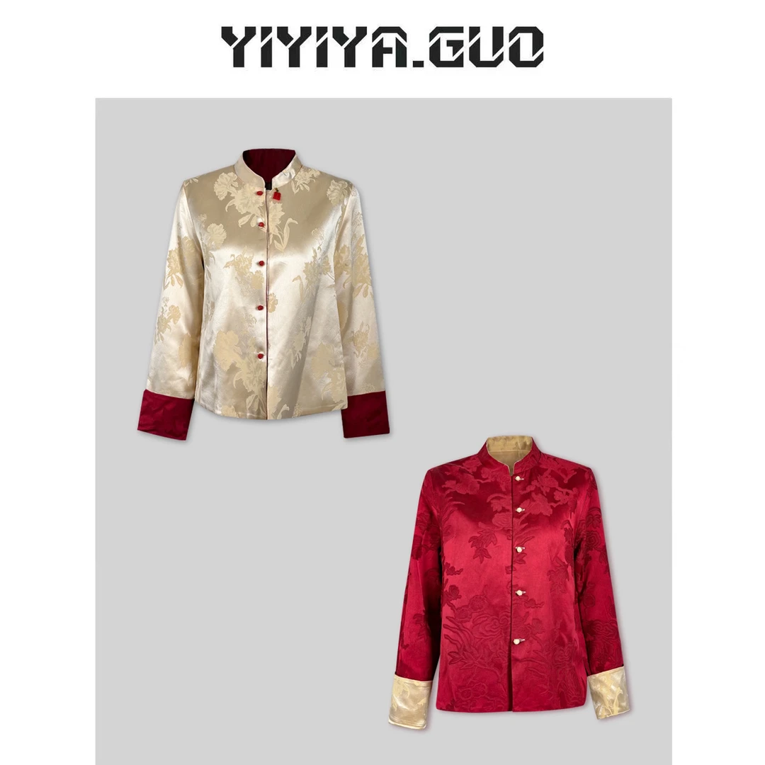 艺艺/YIYIYA.GUO（春款）双面穿红白拼接中扣长袖外套2023170