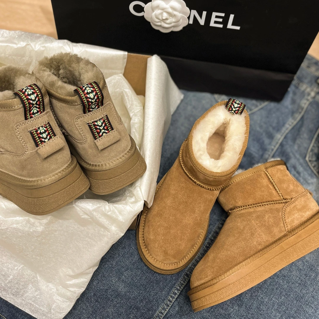 【清货】加绒加厚羊毛雪地靴真皮女短靴厚底冬季保暖百搭棉鞋