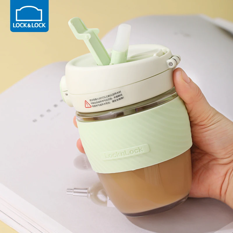 乐扣乐扣玻璃杯带吸管杯耐高温女生咖啡杯随行水杯小蜜罐杯子防烫